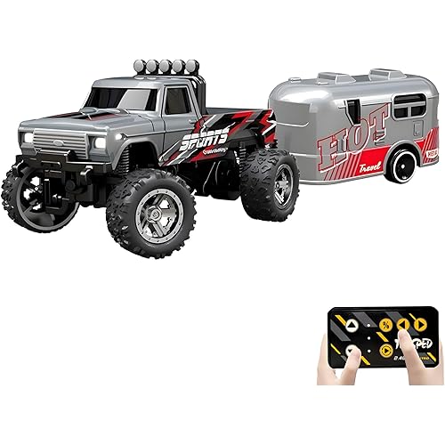 Mini Rc Truck, 1:64 Scale Monster Truck Remote Control Car with Lights, 2.4Ghz Remote Control, Mini Alloy Monster Truck Rc, Speed/Steering Adjustable (Grey)