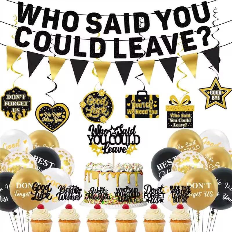Roetyce Farewell Party Decorations Who Said You Could Leave Banner Cake Toppers Balloons Hanging Swirls Going Away Retirement Leaving Party Decorations for Men Women Coworker Goodbye Party Supplies