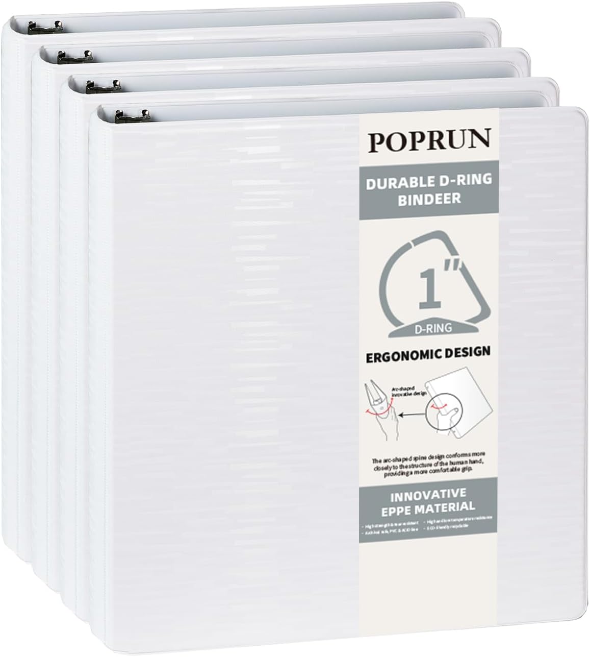 PR3 Ring Binder 1 Inch - PVC-Free, 225 Sheets, 2 Pockets, 4 Pack