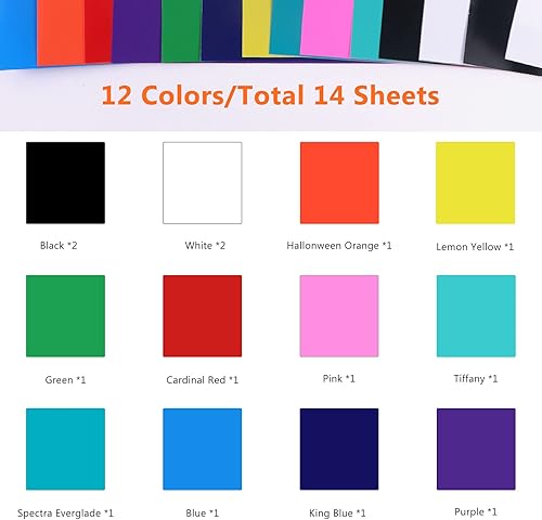 Miniatura 2 de HTVRONT Vinilo permanente para máquina Cricut, paquete de 14 vinilos adhesivos brillantes, paquete de vinilo permanente de 12 x 12 pulgadas para
