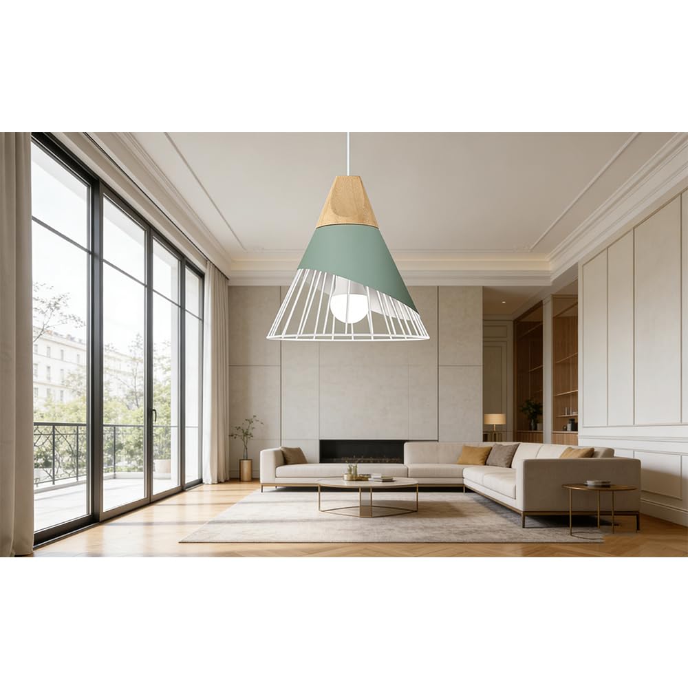 Suspension Luminaire Moderne,bois Plafonnier industriel design Métal Lampes Suspendues abat-jour E27 applique éclairage pour salle à manger cuisine,couloir