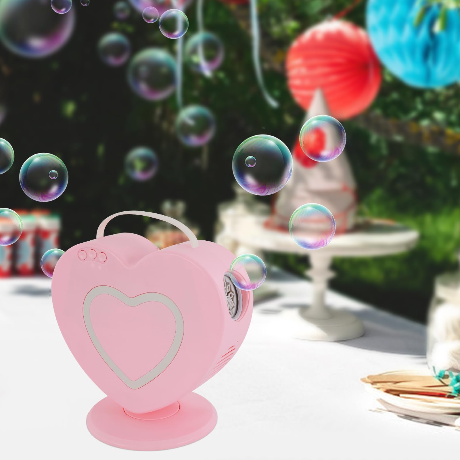 Macchina elettrica per bolle di sapone, portatile, automatica, per bambini, 500 ml, con doppio ugello per matrimoni, feste, senza liquidi (rosa)