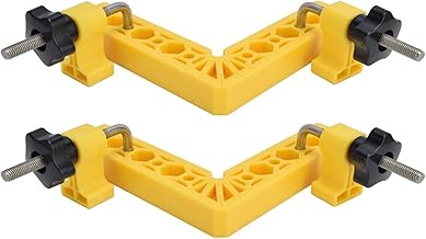 Qukaim Juego de abrazaderas de ángulo recto de 90° cuadradas, 2 juegos de accesorios de esquina ajustables tipo L para carpintería, color amarillo