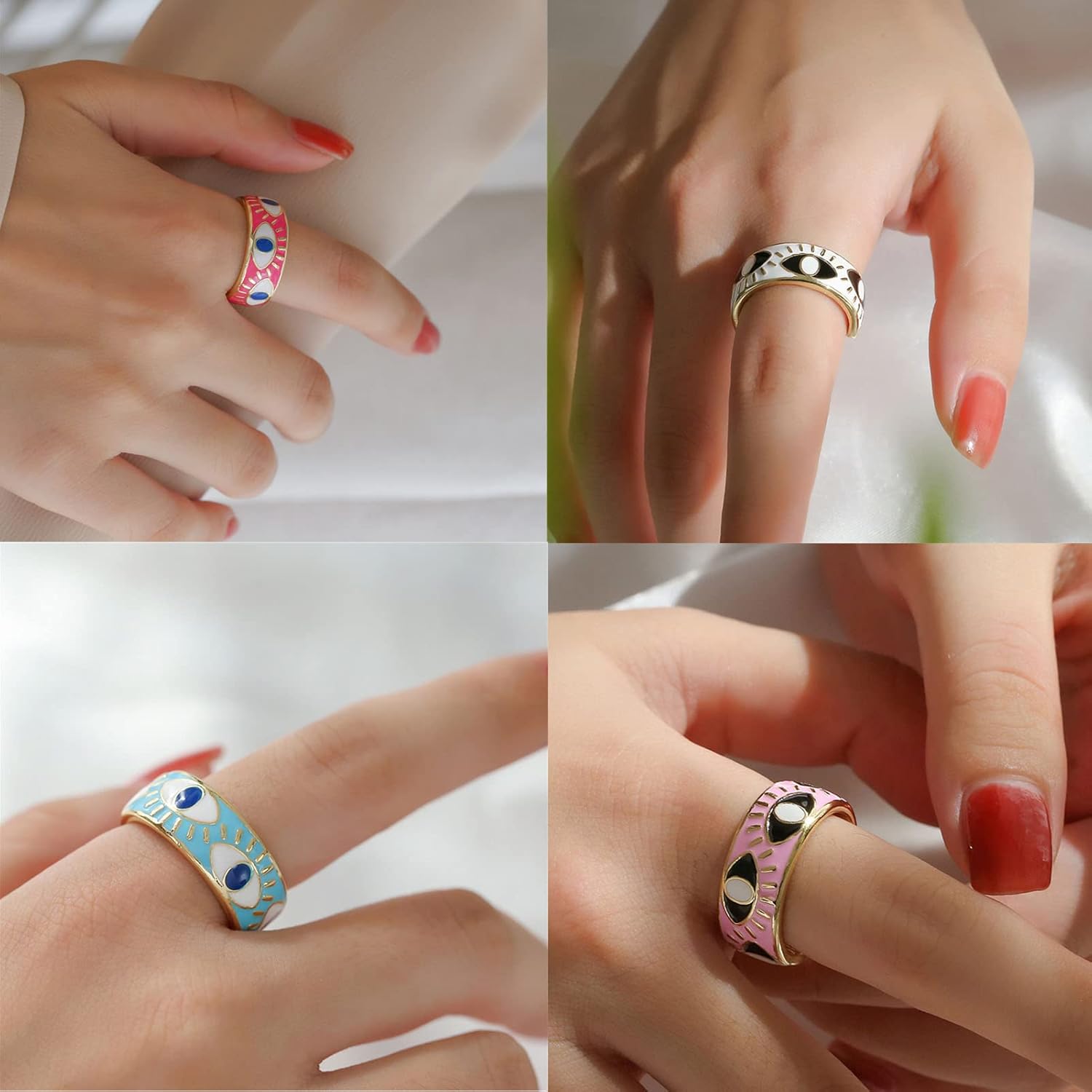 Chunky Gold Rings for Women Non Tarnish Evil Eye Ring Stackable Open Rings Trendy Statement Women Rings - Image 4