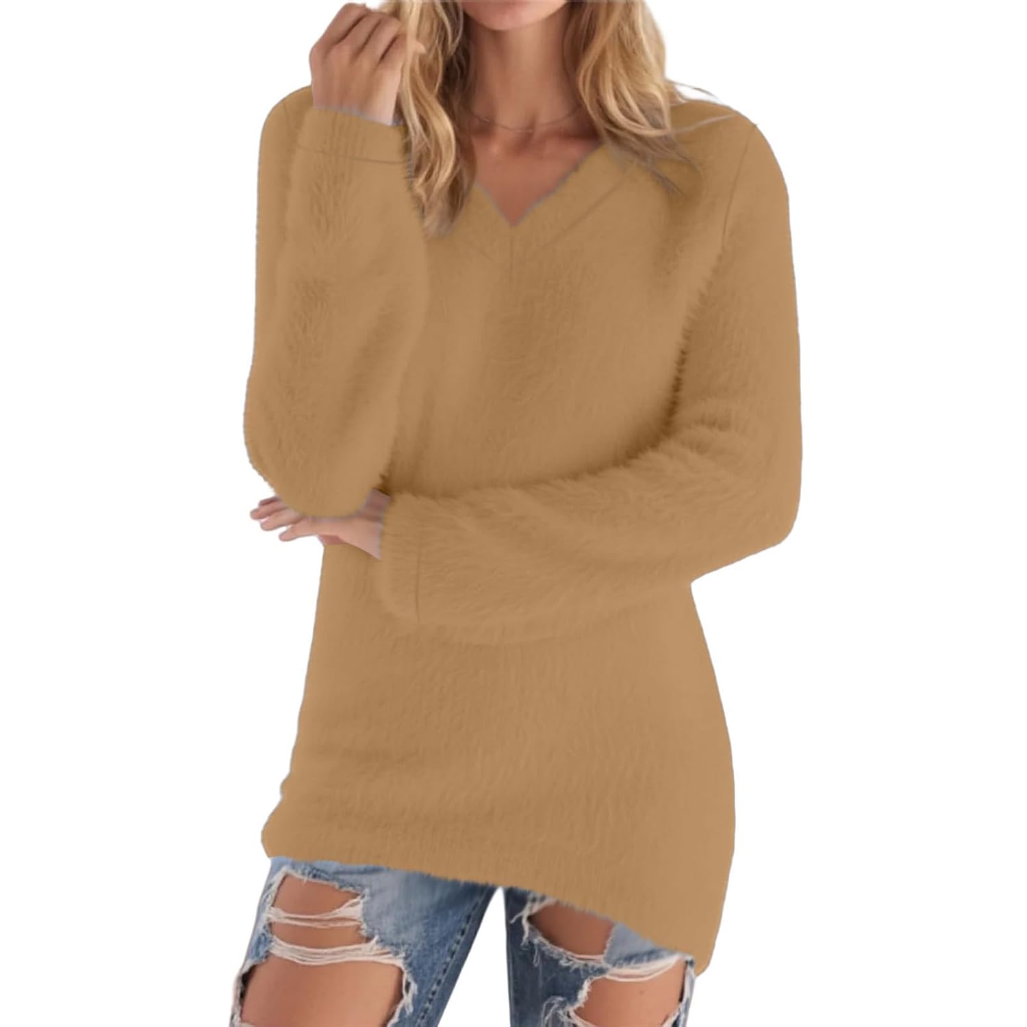 Womens Fleece Sweater Cozy Fall Sweater Warm Sherpa Long Sleeve Tops Soft Thermal Pullover Sweater Fuzzy Winter Tops