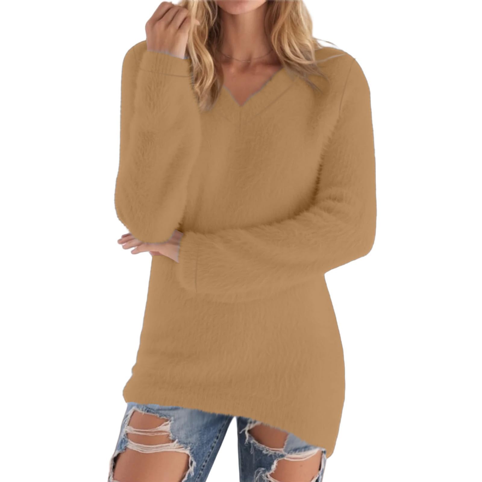Womens Fleece Sweater Cozy Fall Sweater Warm Sherpa Long Sleeve Tops Soft Thermal Pullover Sweater Fuzzy Winter Tops