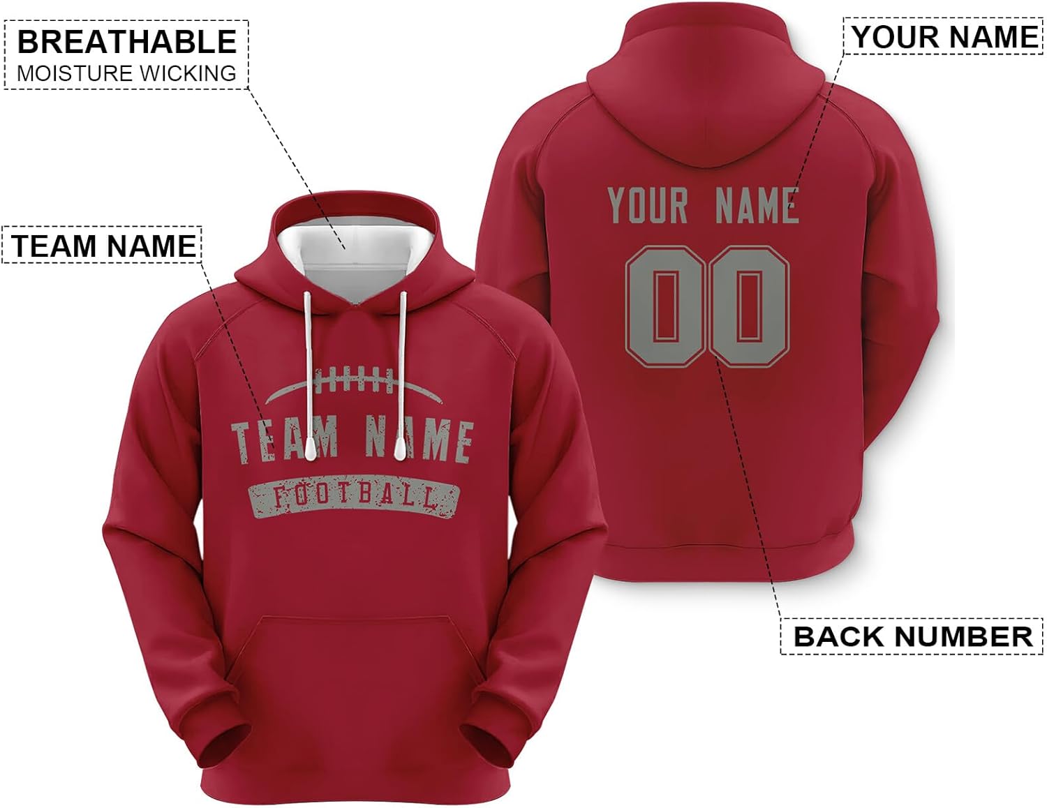 Custom University Football Hoodie College Personalized Sweatshirt Printed Apparel for Fans Men Women Youth