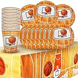 Doyomtoy 33 Stück Basketball Party Geschirr, Basketball Party Supplies, Inklusive Basketball Party Teller, Tassen, Tischdecke, für Basketballfans, Basketball Geburtstagsfeier Dekorationen