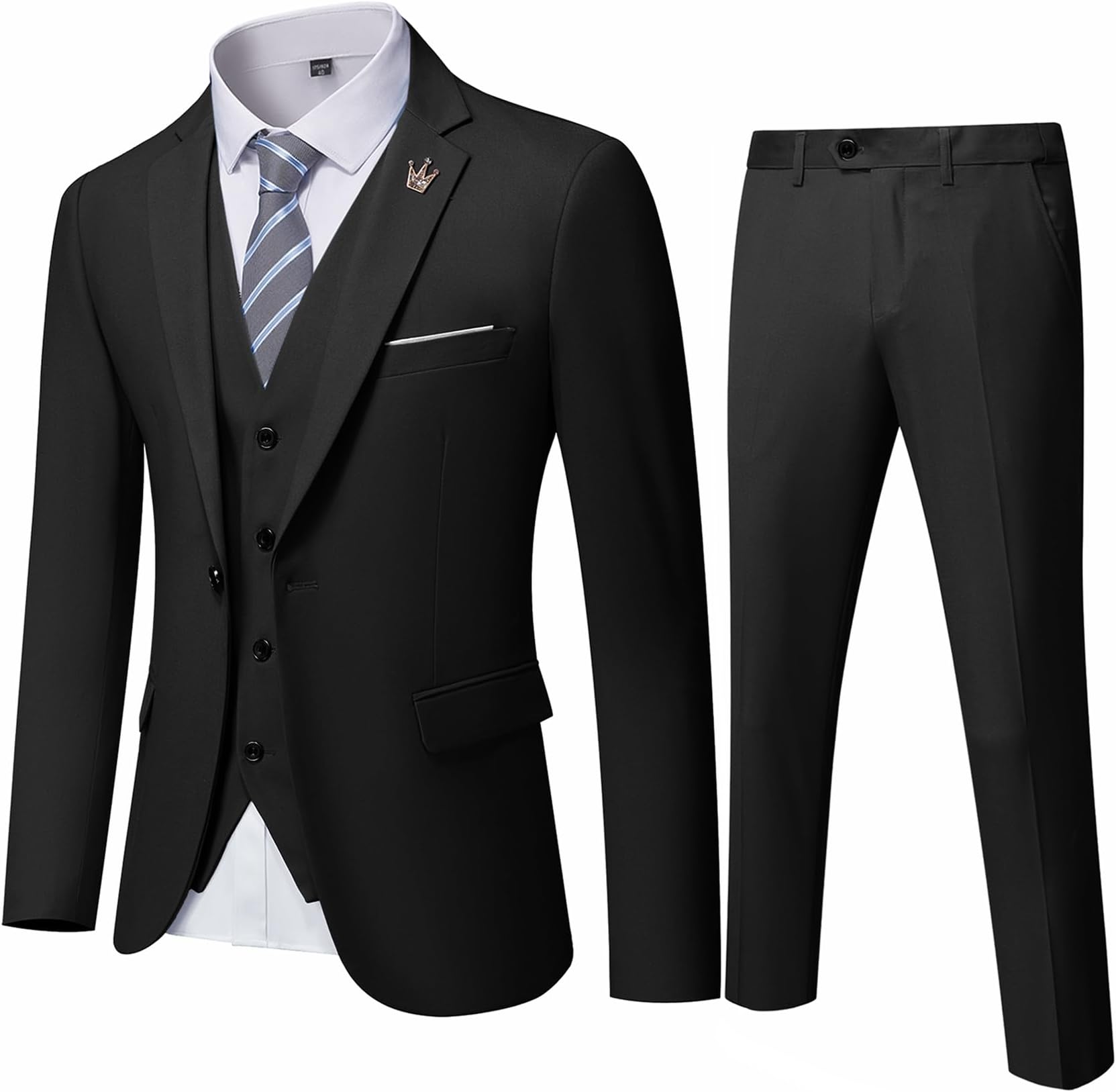 EastSideMen's Slim Fit 3 Pieces Suit, One Button Blazer Set, Jacket Vest & Pants