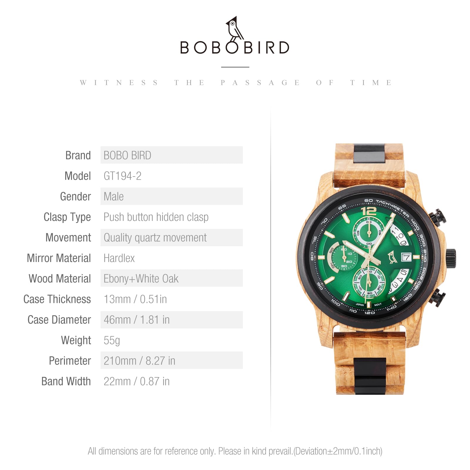 2win Reloj de madera grabado para marido y hombre, cronógrafo para hombre con llamativa esfera verde y diseño único de madera, regalo de aniversario, cumpleaños, Navidad, San Valentín para él