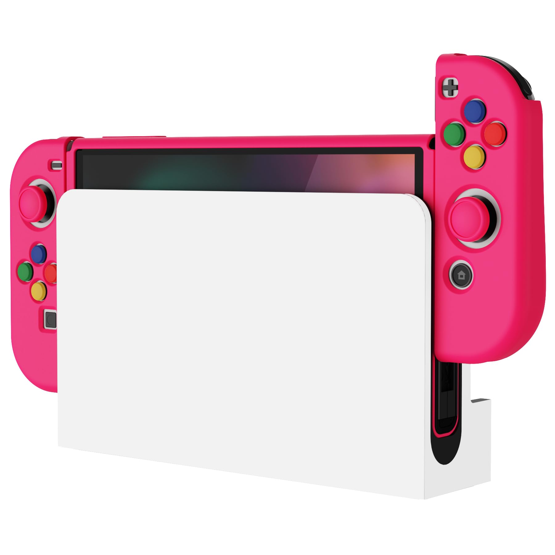 playvital ZealProtect Soft Protective Case for Nintendo Switch OLED, Flexible Protector Joycon Grip Cover for Switch OLED with Thumb Grip Caps & ABXY Direction Button Caps - Bright Pink — view 7