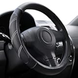 Elantrip Sport Leather Steering Wheel Cover 14 1/2 inch to 15 inch Universal, Padded Soft Grip Breathable for Car Truck SUV Jeep, Anti Slip Odorless Black