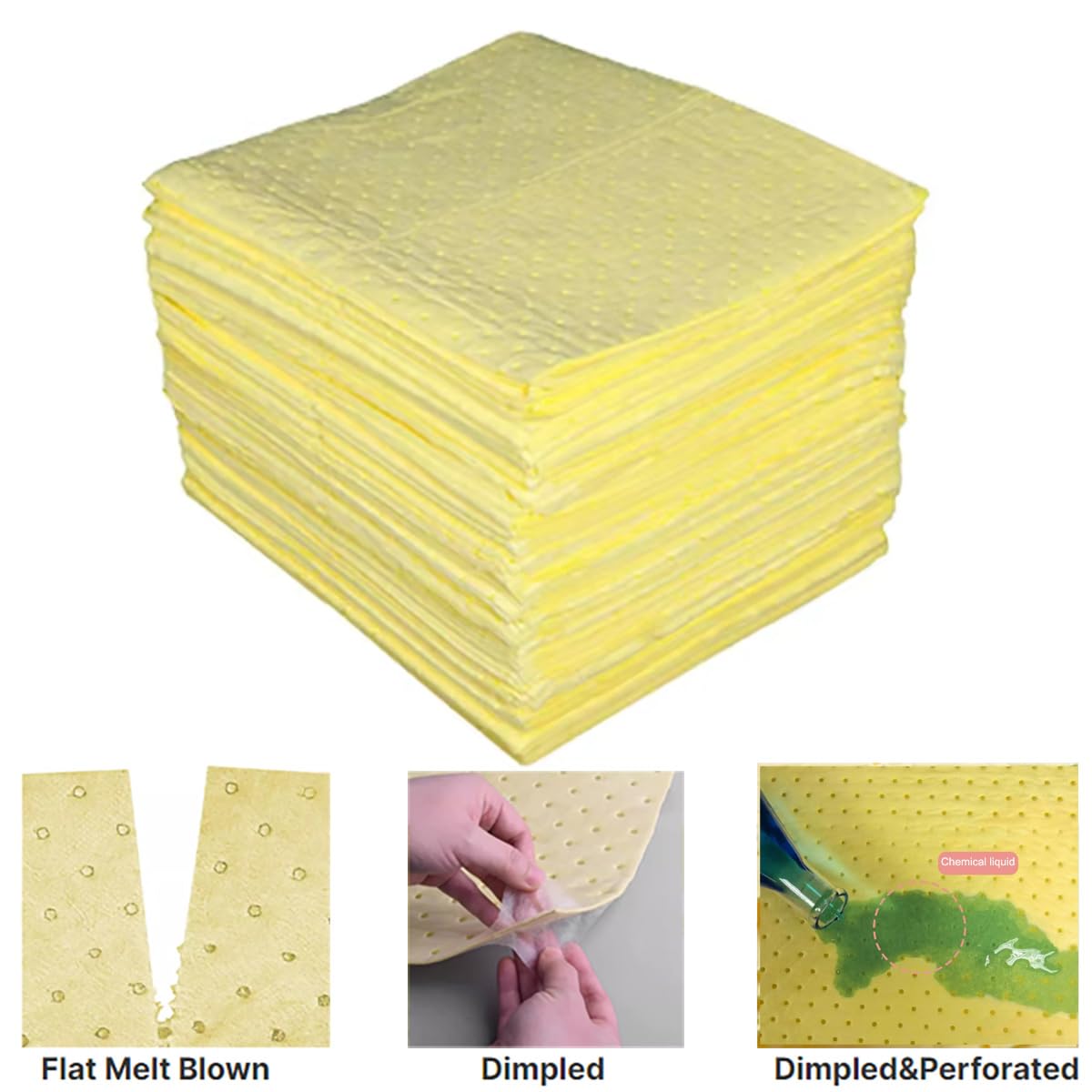 Tamponi assorbenti per olio Tappetino assorbente per fuoriuscite chimiche in polipropilene Può assorbire olio, acqua/acido, alcali e altri fluidi per uso industriale e per interni(Size:100 pieces/2mm)
