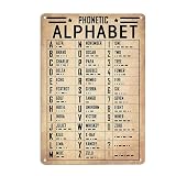 ZYMJBB Phonetic Alphabet Poster Sign with Morse Code, Aviation Gift for Pilots and Veterans, Military Decor for Boys Room, Home Office - Airplane Metal Signs Vintage7.8x5.9 Inches