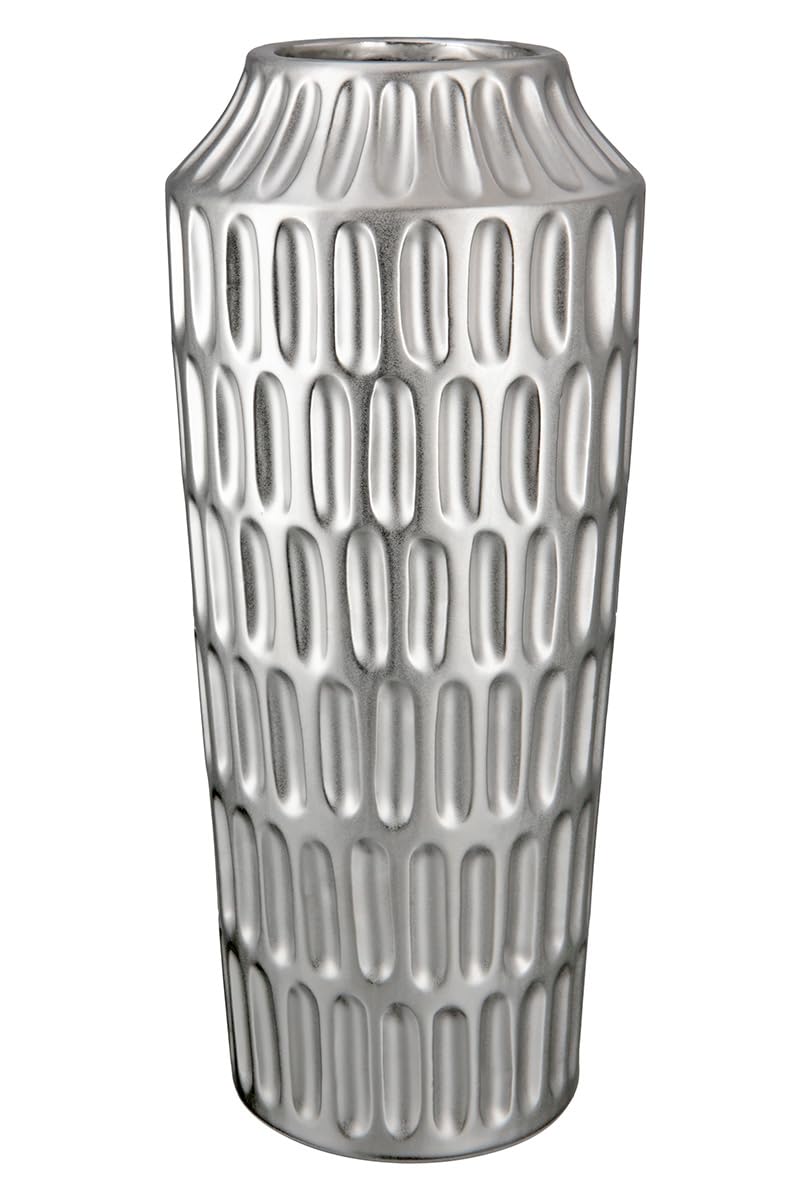 GILDE Ceramic Vase - Decorative Living Room Silver Christmas Decoration Gift for Women - Colour: Silver Height 37 cm