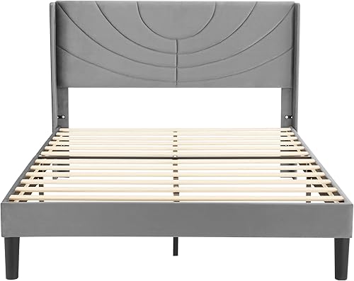 Miniatura 41 de VECELO Base de cama tapizada tamaño Queen con cabecera de tela, soporte de listones de madera, no necesita somier, base de colchón, fácil montaje,