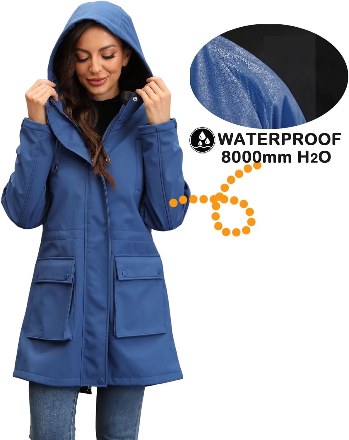 CHIGUO Women's Waterproof Softshell Jackets Warm Fleece Lined Coats with Hood Long Rain Jacket