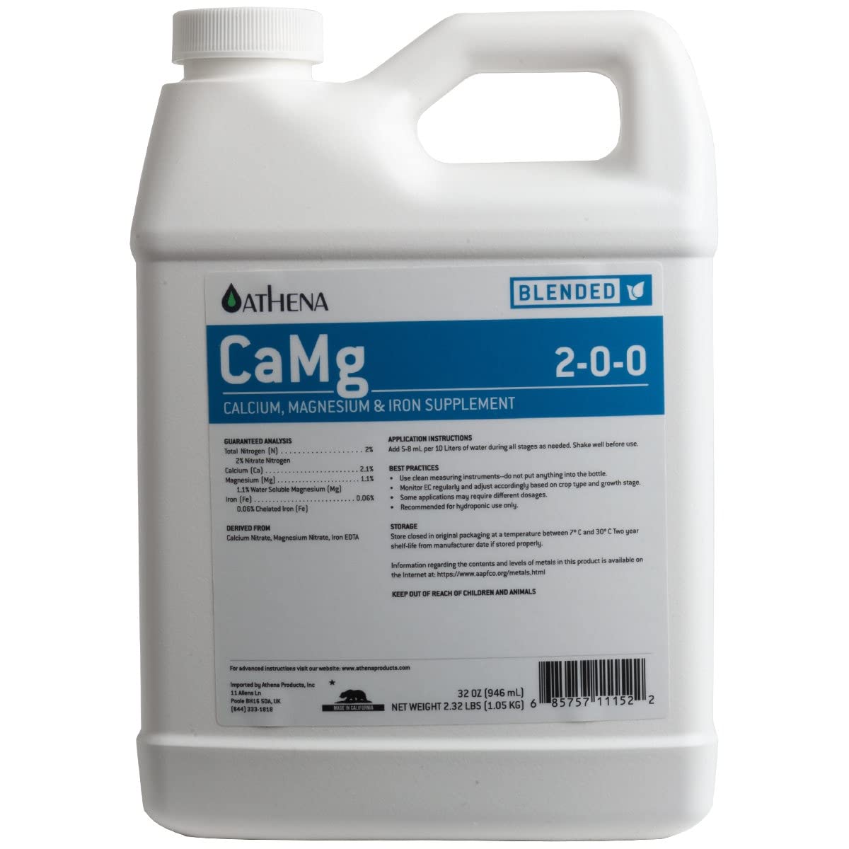 Athena AG Nutrients Blended Line CaMg 0.94 Litres Hydroponics Nutrient & Additive Calcium & Magnesium
