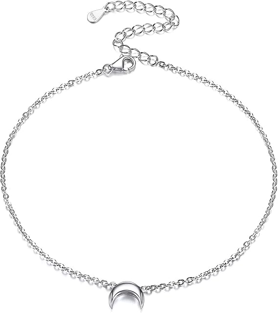 925 Sterling Silver Heart/Moon/Star/Bar/Round Charm Anklet for Women Summer Beach Sandal Barefoot Jewelry(Gift Wrapped)