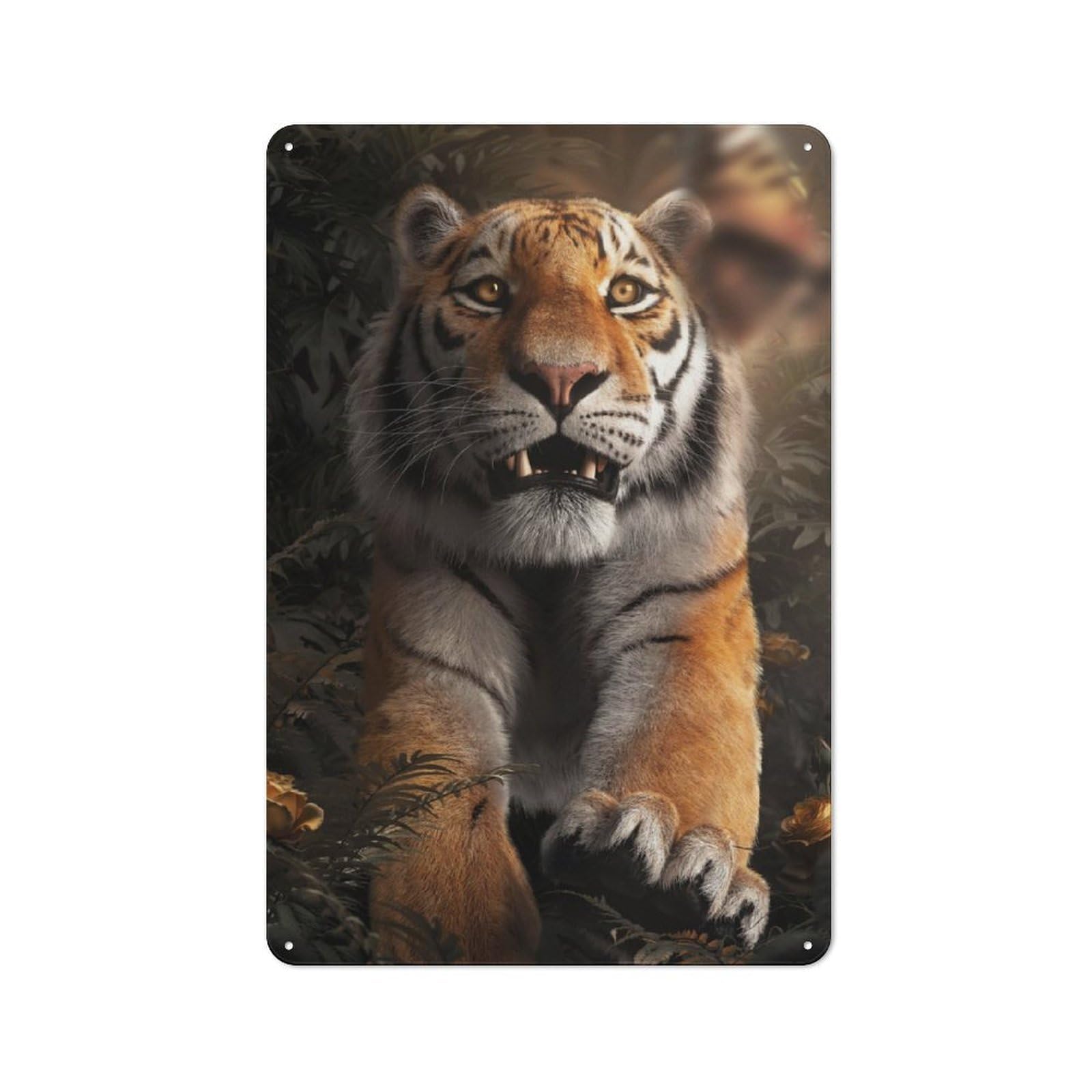 Junmoney Tiger Chasing Butterfly Rustic Metal Sign 30X20cm For Living Room Wall, With Clear Rustic Wall Decor Character