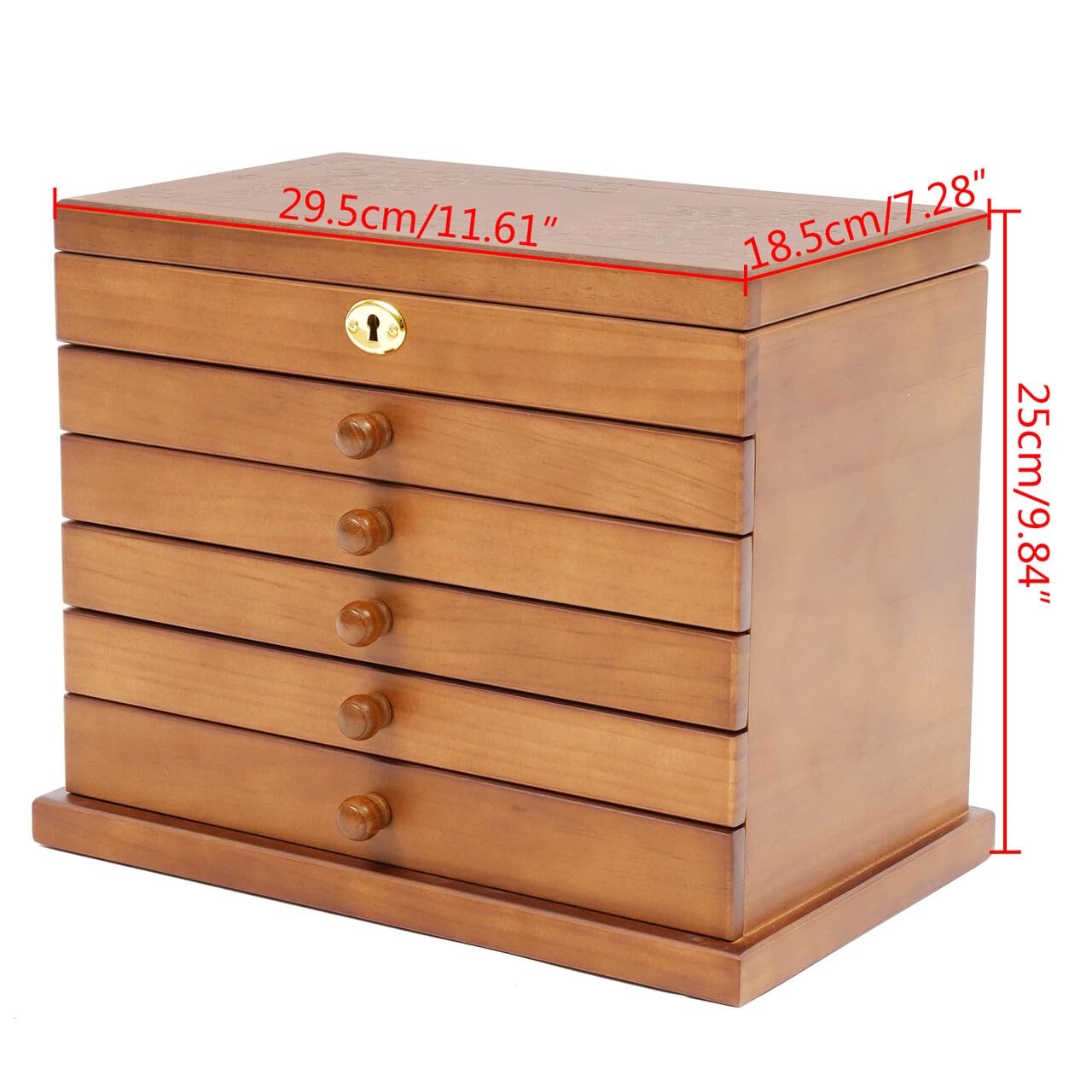 CXIGNDS23: Organizador de joyas con espejo, caja de joya, anillo y cajones, forro interior de terciopelo, 6 capas