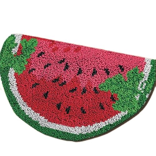 Latch Hook Rug Kits Watermelon Slice Wool Yarn Latch Hook Knitted Tapestry Making Embroidery Craft Kits For Beginners Diy Latch Hook Cushion Kit Mat Canvas Home Decor 52X38Cm #TOP9