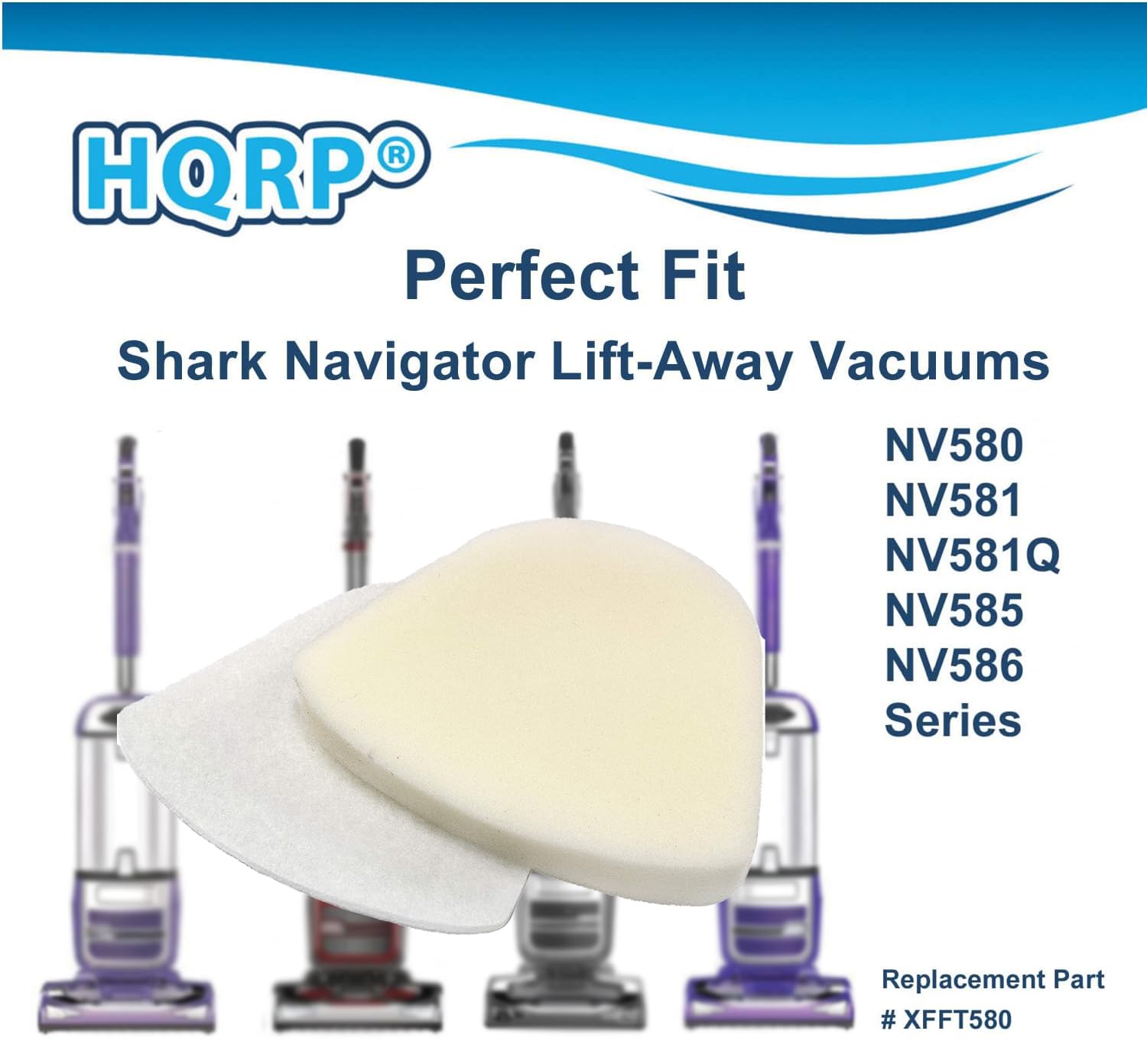 HQRP 2-Pack Foam & Felt Filter Kit compatible with Shark Navigator NV580 Series NV581 NV581Q NV583 NV585 NV586 Powered Lift-Away Vacuum Cleaners, XFFT580 Replacement