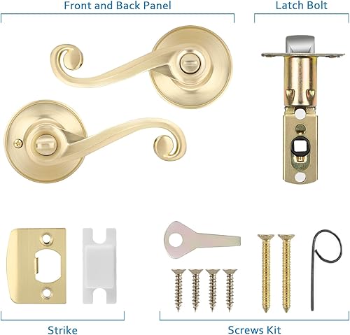 Miniatura 8 de Paquete de 1 manija de puerta dorada, manija de puerta de privacidad estilo ondulado (cerradura interior con giro del pulgar) para dormitorio, baño,