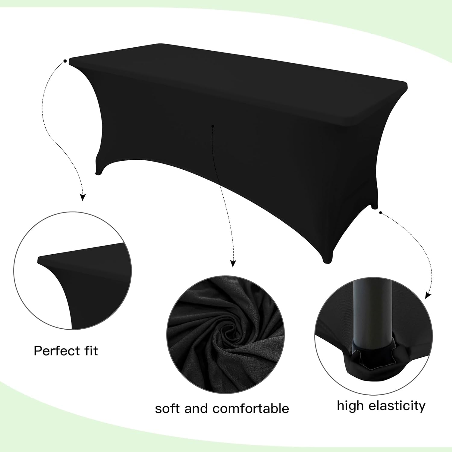 6FT Tablecloth - Stretchable, Fitted Table Cover, Wrinkle Stain Resistant, Washable Spandex Fabric for Parties, Weddings, Banquets(Black)