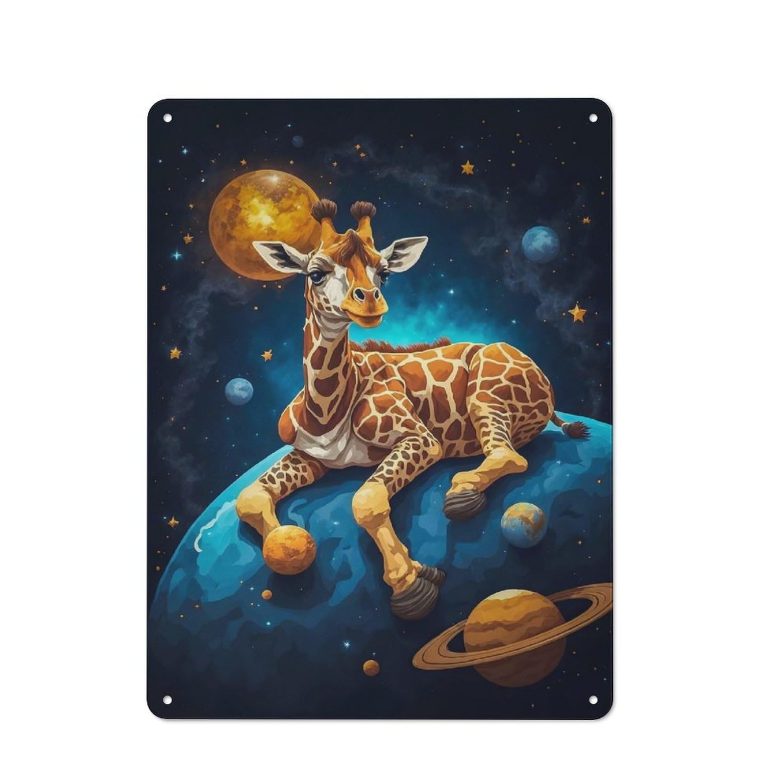 Junmoney Baby Giraffe Lying Space Decorative Metal Sign 40X30cm, Understated Studio Wall Plaque For Hobby Room, Office, Lounge Or Living Room