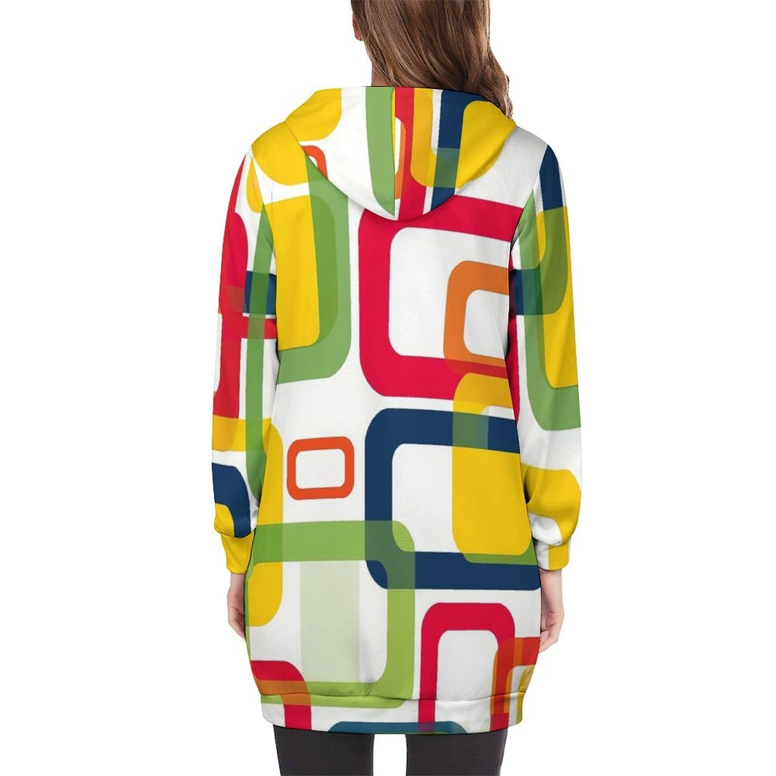 Felpa Donna con Zip Felpe Sportiva con Tasche E Cappuccio Motivo Quadrato Colorato Morbida Invernale Giacca Regolabile Confortevole per Uso Quotidiano Casual