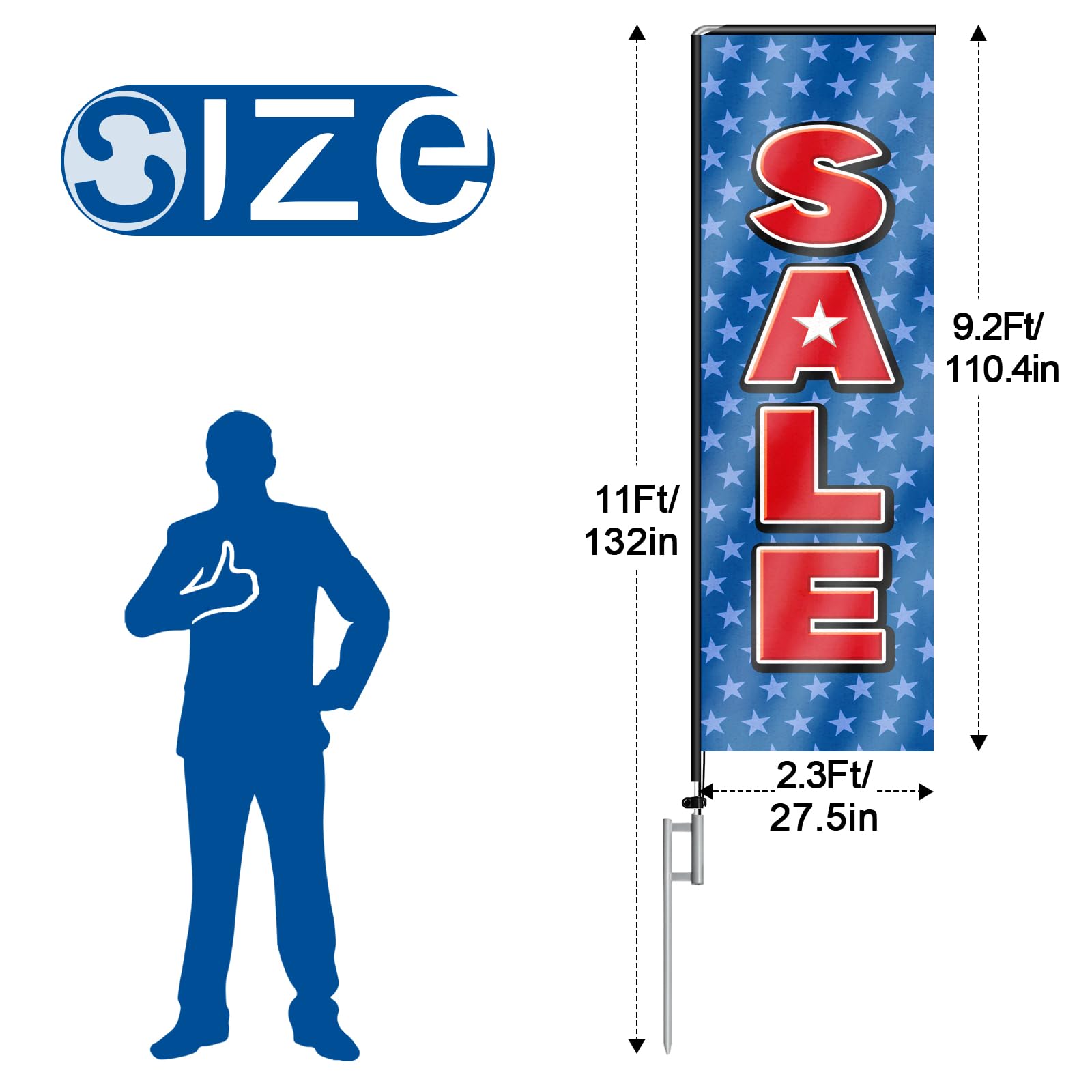 Bandera rectangular de plumas con kit de mástil de bandera y estaca de tierra, bandera sin viento de 11 pies, para publicidad en interiores y exteriores
