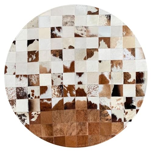 Suixtil Alfombra de diseño 100% Piel Vaca, Redonda, Gruesa y Duradera, antiestrés, decoración for Dormitorio, Cuero ecológico, Grande, Hecha a Mano for Sala Estar