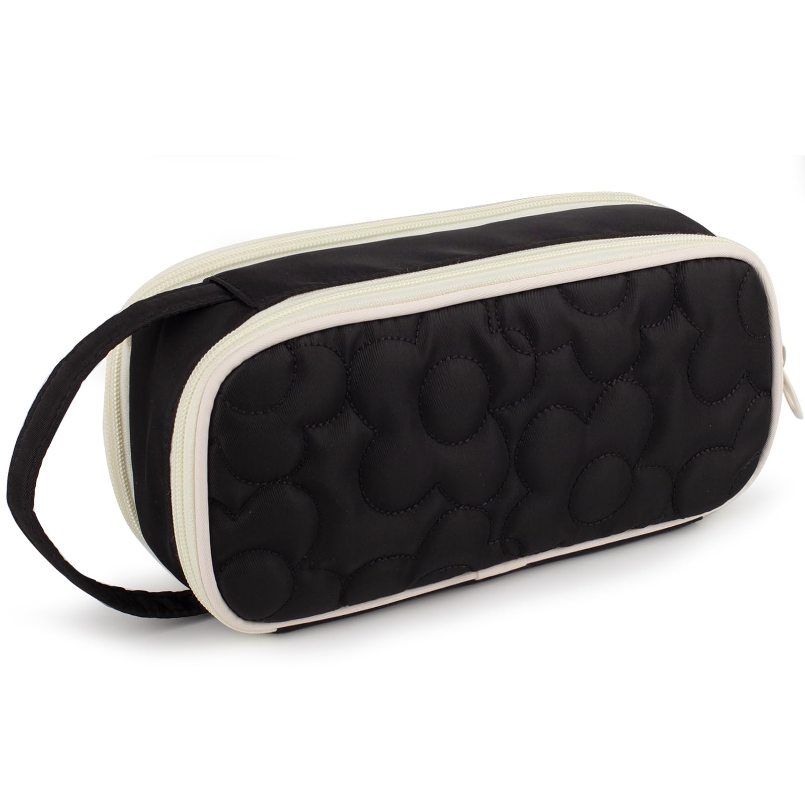 Bunnychic Pencil Case for Girls,Flower Quilted Large Capacity Pencil Pouch with 2 Compartment, Zipper Pencil Bag with Handle, Women Soft Pencil Box for Middle School Office College