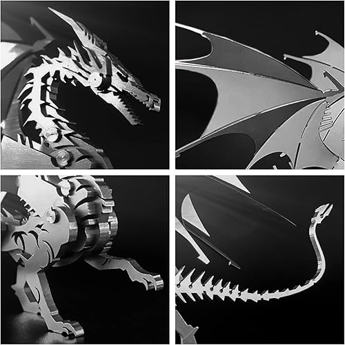 Miniatura 5 de Kit de modelo de metal 3D, rompecabezas mecánico de metal 3D de dragón que respira fuego, colección Warcraft de acero, rompecabezas de cerebro de