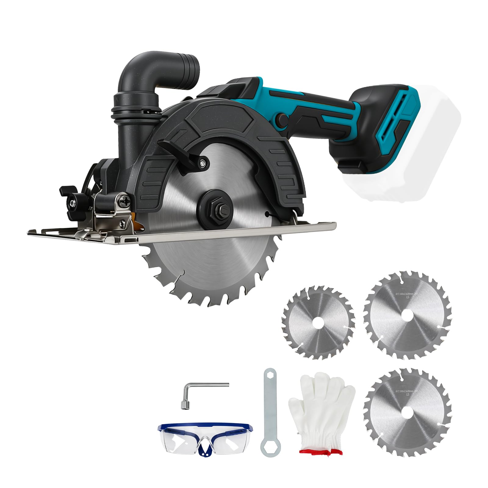 6 Inch Cordless Circular Saw for Makita 18V Battery, 150mm 6300RPM Brushless Electric Circular Saw with 3 Saw Blades, 0-45° Bevel Cutting Angle, Max 50mm Cutting Depth
