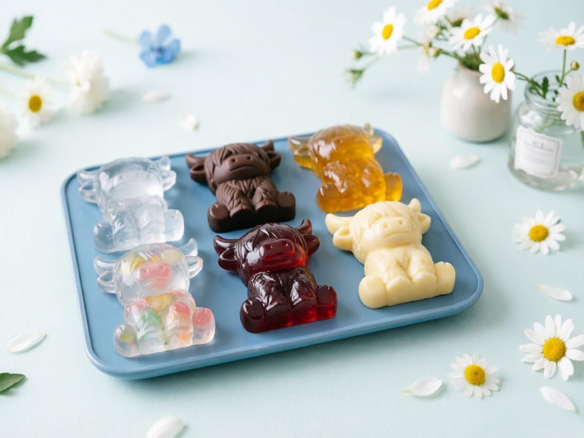 Mini Highland Cow Ice Cube Mold,Funny 3D Highland Cow Ice Cube Tray, Novelty Cow Easter Molds Perfect Gifts for Friends(6-Cavity)