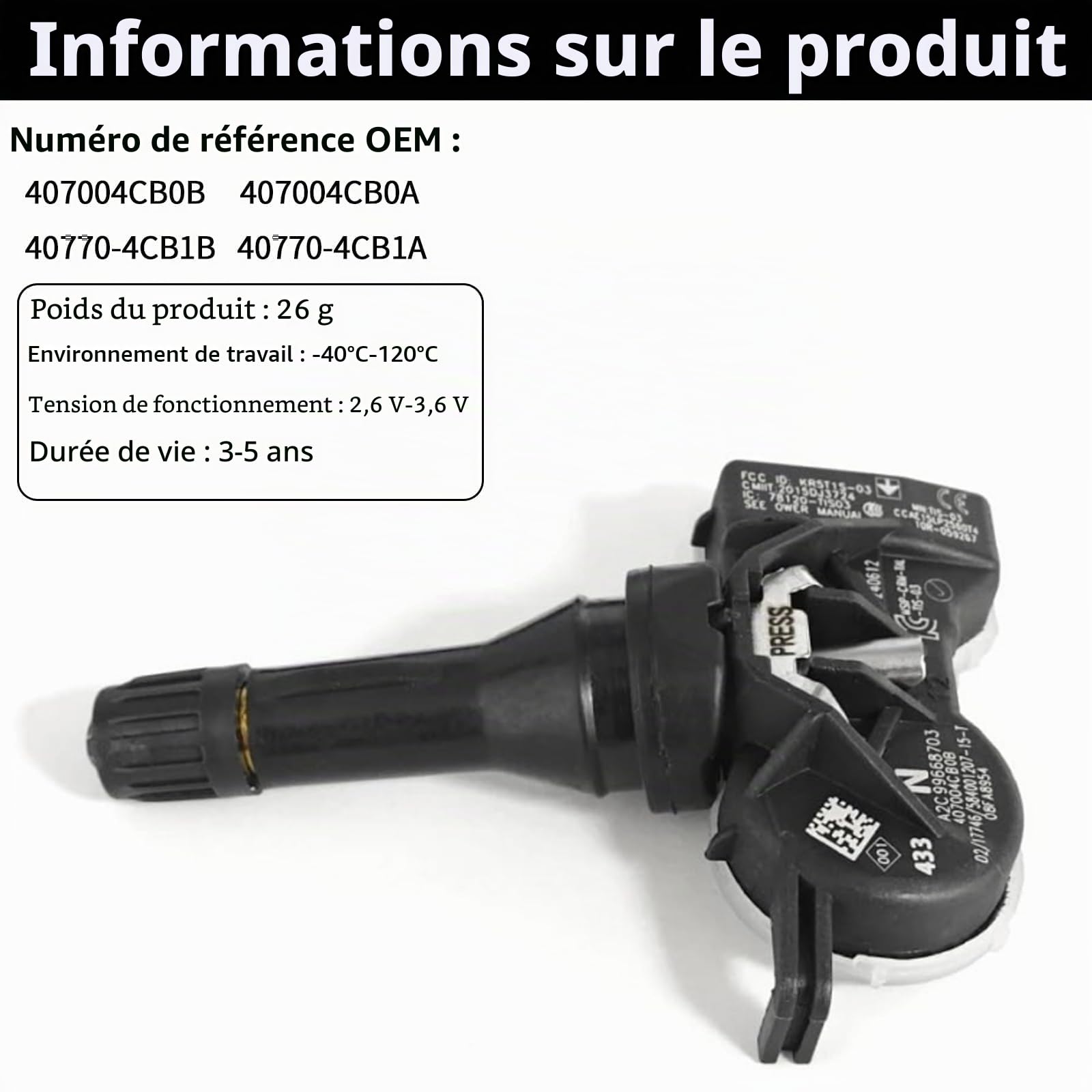 Raheem Système de surveillance de pression des pneus TPMS Capteur TPMS TPMS pour Nissan Leaf Micra K14 Qashqai J11 X-Trail T32 Infinity QX50 Rogue Renault Koleos 407004CB0B 407004CB0A 40770-4CB1B