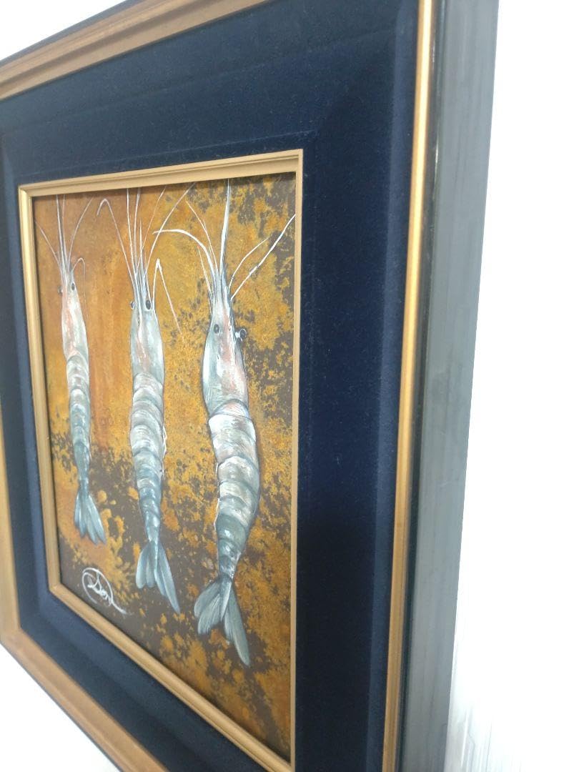 錆を使用したエビの油絵◇珍しい絵画◇最大5000円値引きします(説明欄