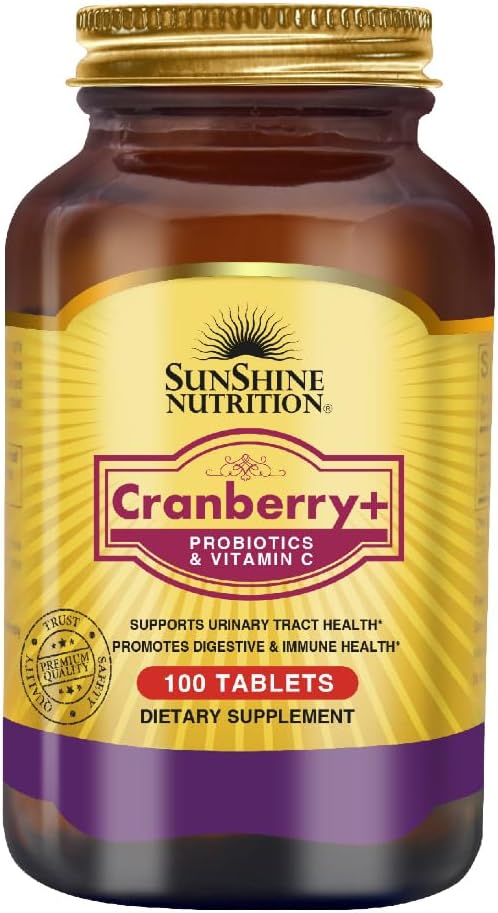 Sunshine Nutrition Cranberry with Probiotics & Vitamin C - 100 Tablets Daily Wellness & Digestive Support Supplement