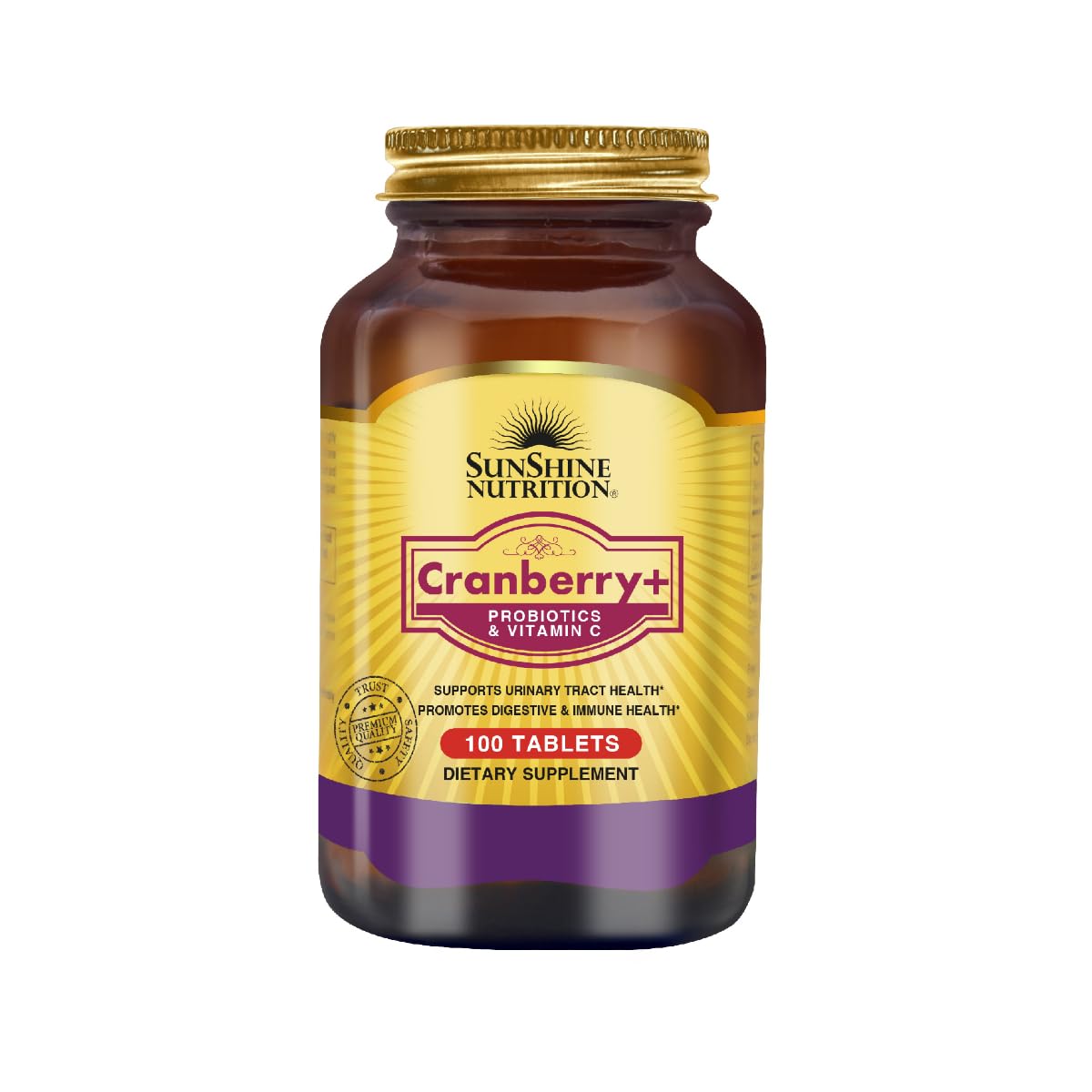 Sunshine Nutrition Cranberry+ Probiotics & Vitamin C | For Supports Urinary Tract Health | Supports Digestive Health | Supports Immune System Health |100 Tablets
