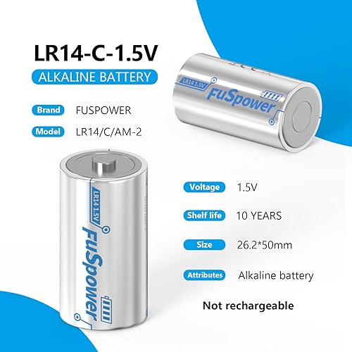 Miniatura 2 de Paquete de 8 pilas C de larga duración LR14 de 1.5 V alcalinas para linterna remota, juguetes de 10 años de vida útil