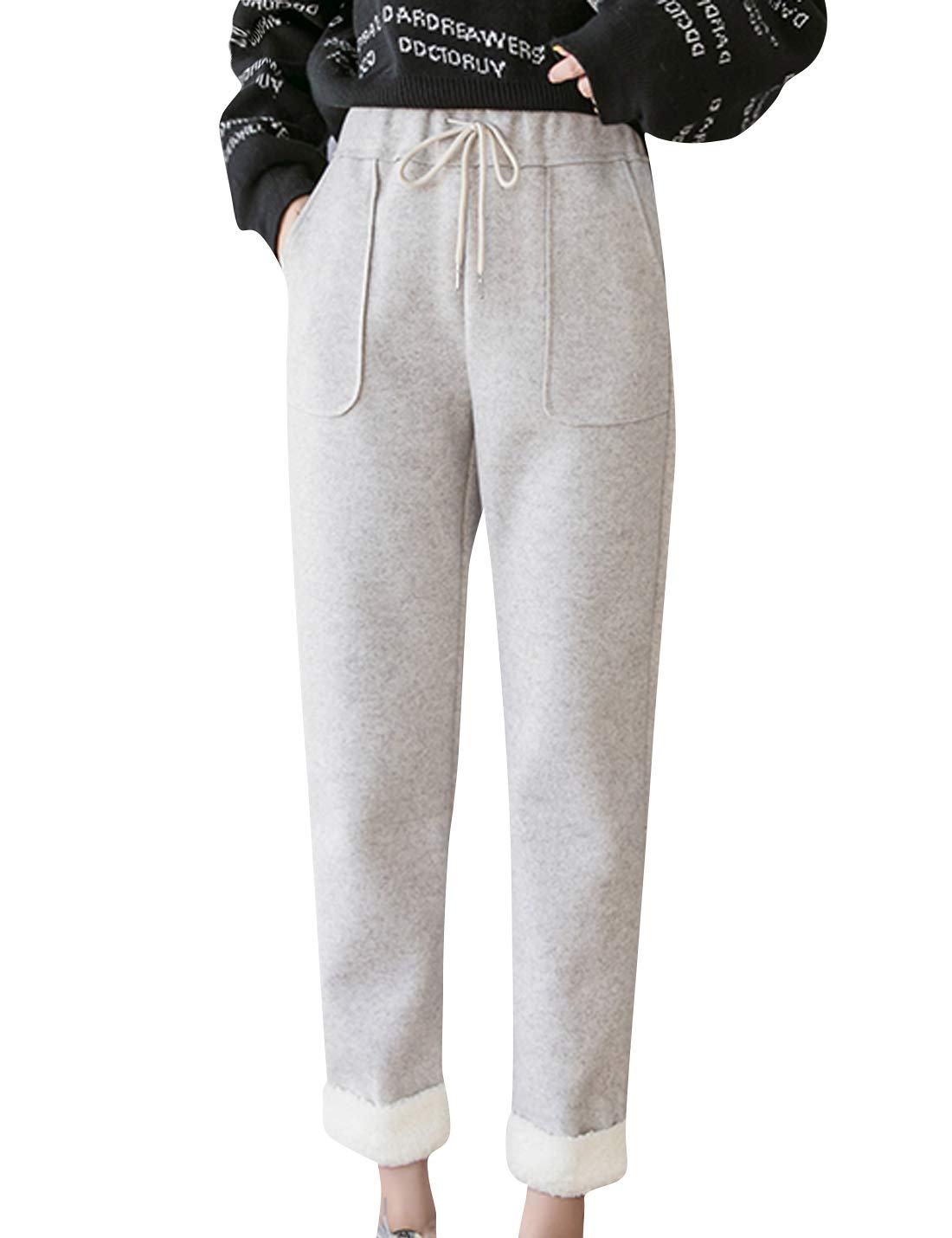 ZGZZ7 Womens Casual Woolen Pants High Waist Wool Blend Cropped Pants Trousers Grey Medium