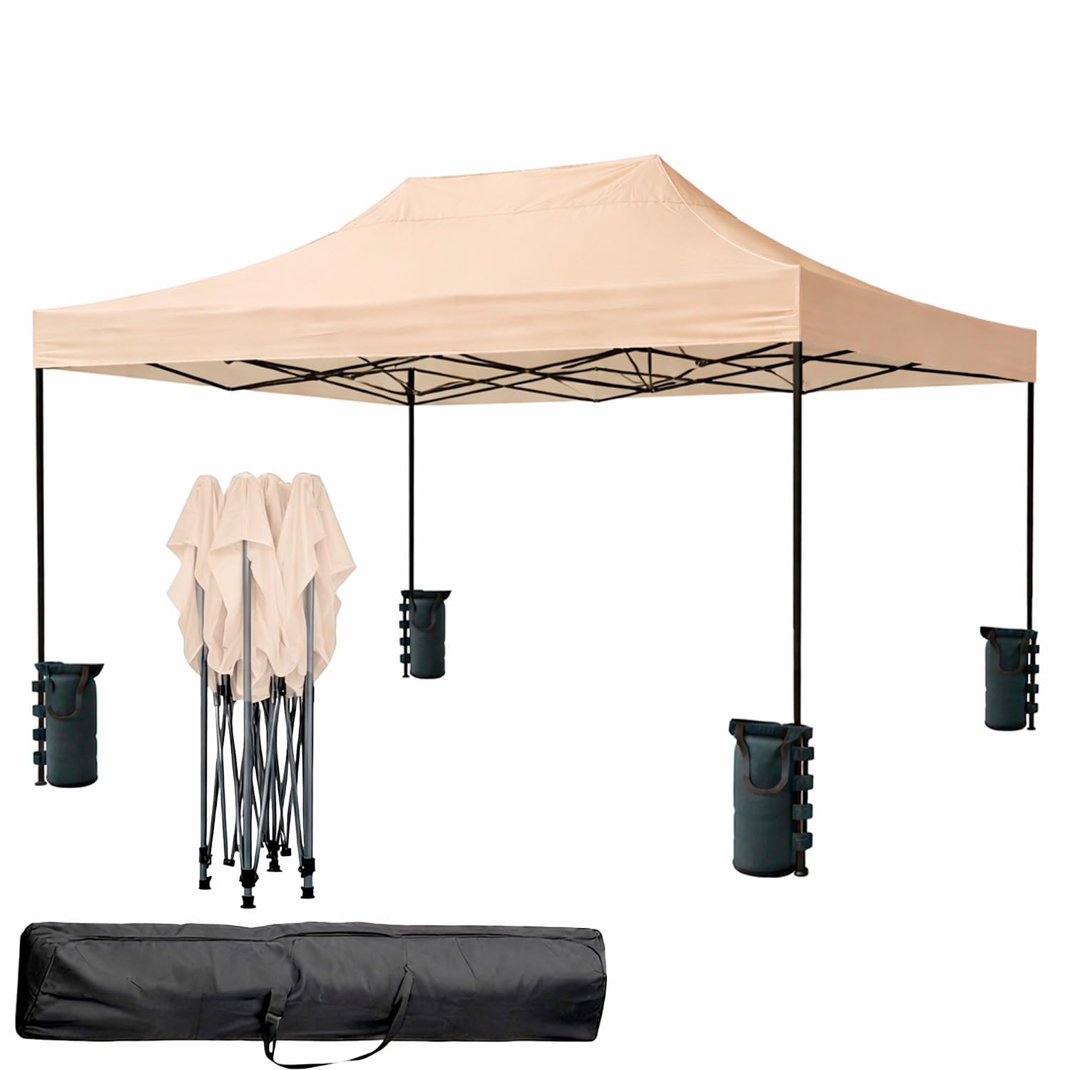 Gazebo Professionale 3x4.5 M Richiudibile Automatico In Acciaio Con Telo Oxford 1200D PVC Impermeabile e Anti UV Struttura a Fisarmonica con Sacche Zavorra e Borsa Trasporto Sagre Feste (Beige)