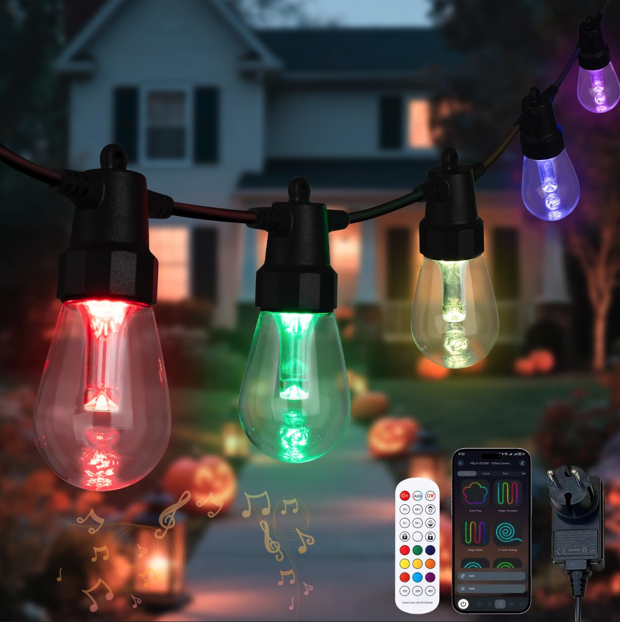 Catena luminosa a LED per esterni, 32 m, 40 LED colorati, per esterni
