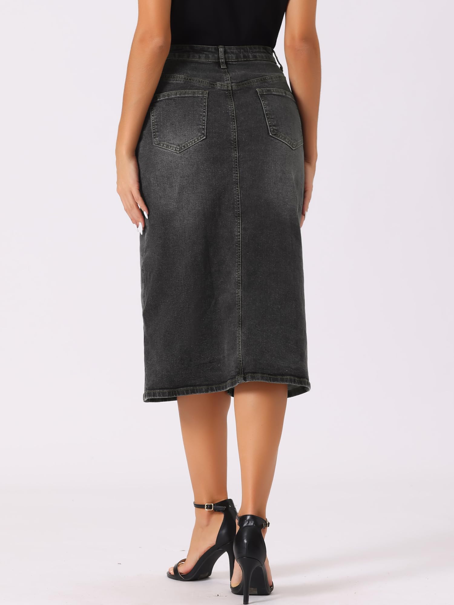 Allegra K Gonna midi in denim per donna a vita alta con spacco frontale con tasche gonne di jeans