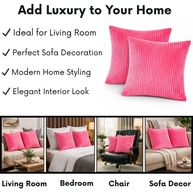 Image of RD TREND Cushion Cover Set of 2, Decorative Sofa Living Room Home Square Cushion Covers 18 Inch x 18 Inch, Aesthetic Corduroy Striped Double Sided (Salmon)