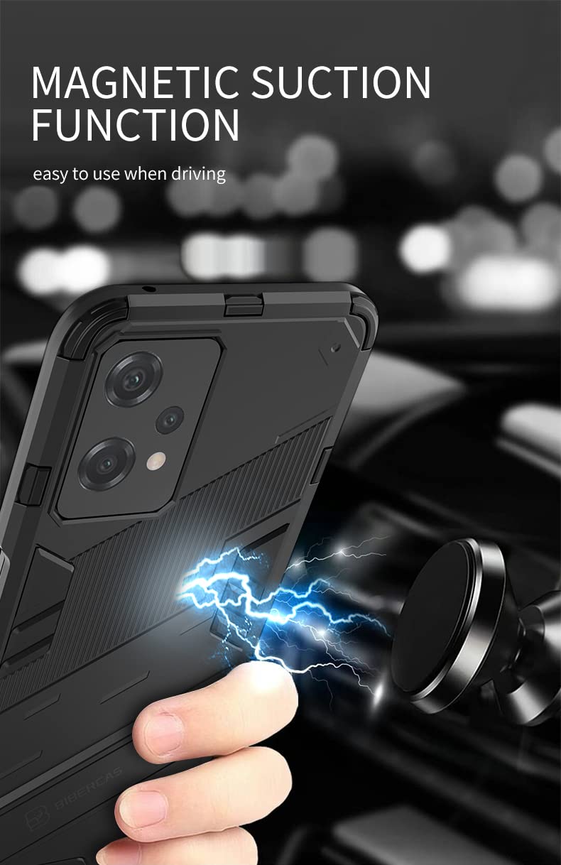 Dedux Custodia per OnePlus Nord CE 2 Lite 5G, Cover Protettiva Armatura Militare Hard PC Silicone TPU con Supporto Pieghevole. Nero