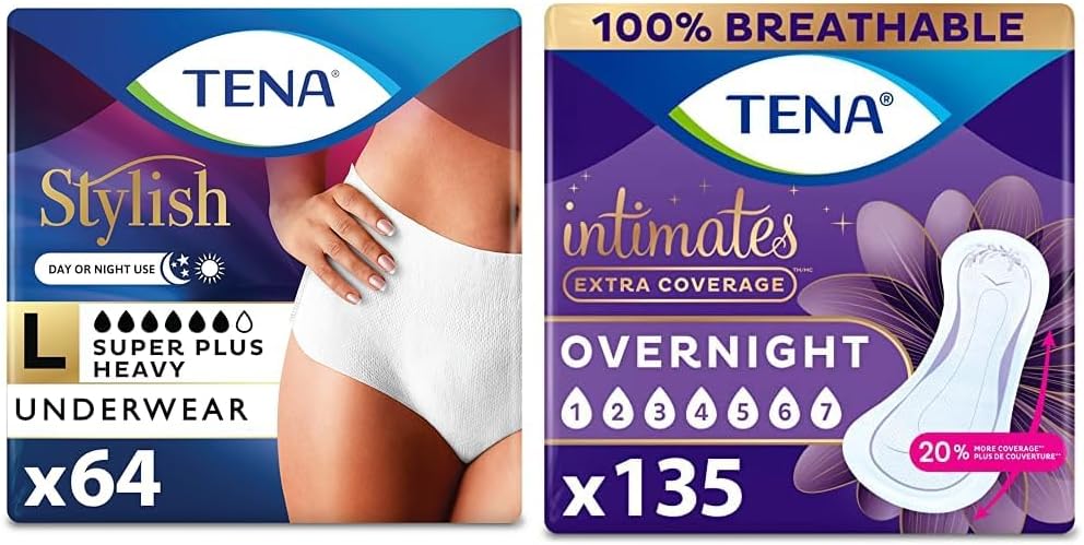TENA Incontinence & Postpartum Underwear for Women, Super Plus Absorbency - Large - 64 Count & Incontinence Pads, Bladder Control & Postpartum for Women, Ultimate Absorbency, Regular Length