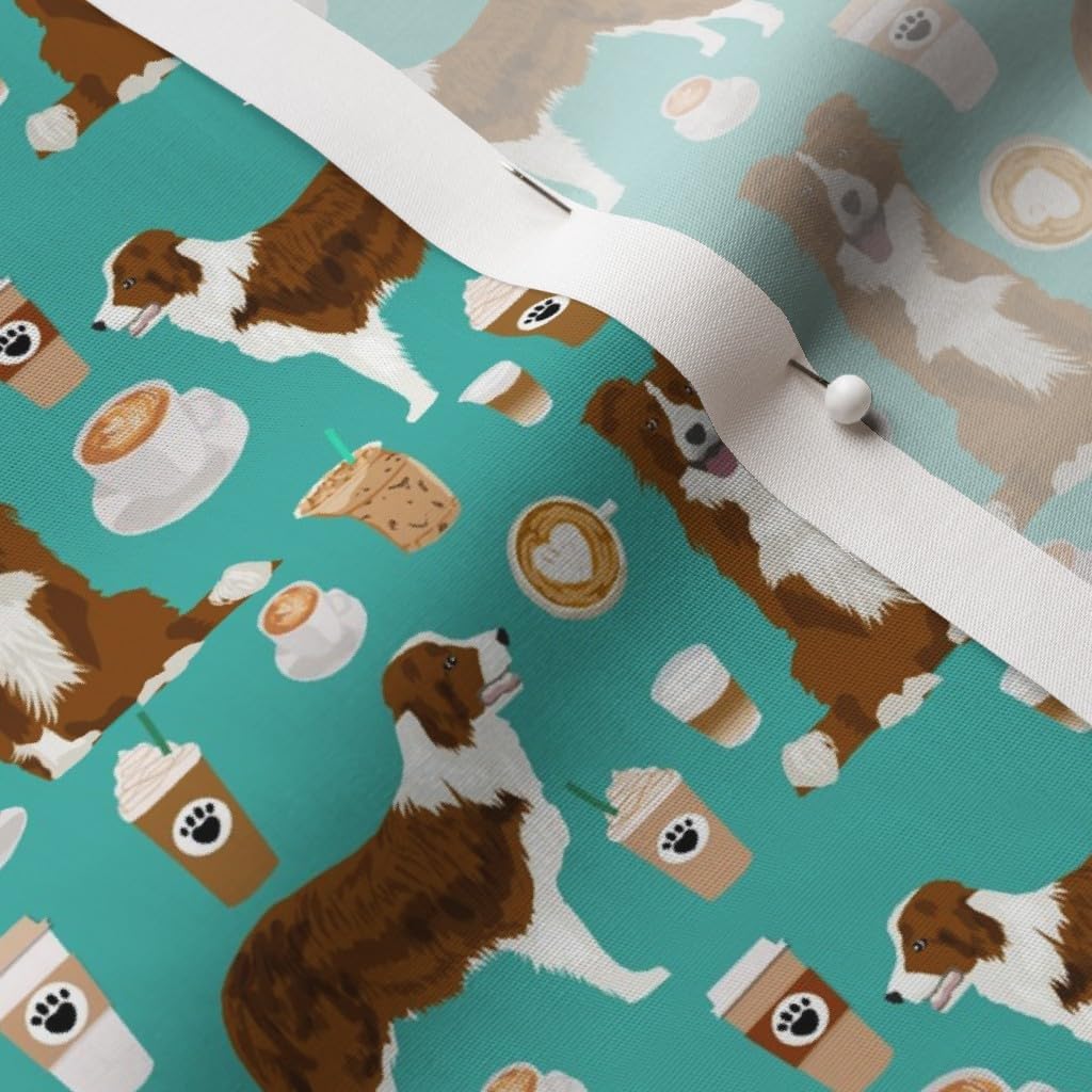 Spoonflower Fabric - Border Collie Coffee Smaller Scale Dogs Pet Breeds Collies Turquoise Printed on Cotton Poplin Fabric by The Yard - Sewing Shirting Quilting Dresses Apparel Crafts